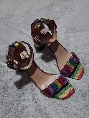 BibiLou Rainbow Glitter Block Heel Sandals - Multicolor